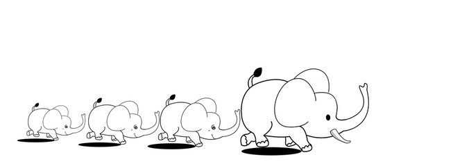 Drawing of the cute elephant family icon for coloring book , A wild animal,