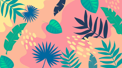 Fototapeta na wymiar Abstract colorful floral background in tropical style. Hand Drawn texture
