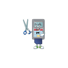 Happy smiling barber POS machine mascot design style