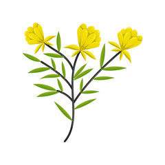 Hand drawn tree branches Yellow leaves Vector Illustration