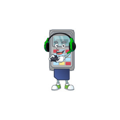 POS machine cartoon picture play a game with headphone and controller