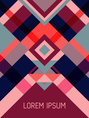 Cover page layout vector template geometric design with triangles and stripes pattern.