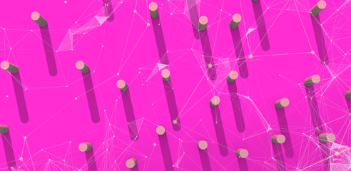 3D illustration social connecting comminication ideas concept with brown column random position on...