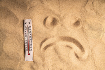 Thermometer With High Temperature And Sad Face