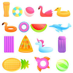 Inflatable mattress icons set. Cartoon set of inflatable mattress vector icons for web design