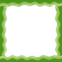 Three-tiered wavy frame, three shades of green, white background, vector illustration