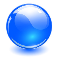 Glass sphere blue, vector shiny ball.