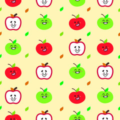 seamless pattern cute apples with emoticon