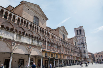 Fototapeta premium A tourist walk through the beautiful city of Ferrara. Ferrara, Italy, 5/7/2018