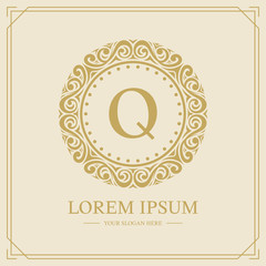 Luxury monogram logo template, letter Q logo design, vector illustration