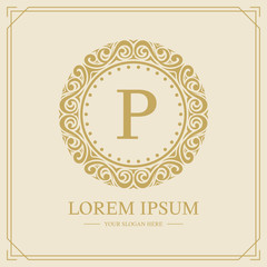 Luxury monogram logo template, letter P logo design, vector illustration