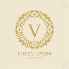 Luxury monogram logo template, letter V logo design, vector illustration