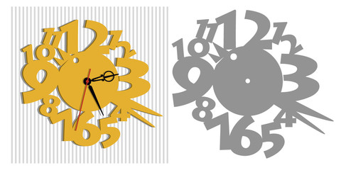 Wall clock. Vector template of children's watches. The basis of the cVector template of children's watches. The basis of the clock for the children's room. Illustration of a cute bird and big numbers.