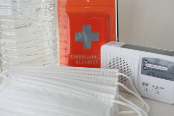 Radio lights, masks, water, etc. for disasters