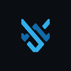 Initial letter JA or JW logo template with sporty fox head line art symbol in flat design monogram illustration © saintsays