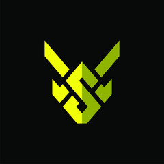Initial letter S logo template with sporty dragon head line art symbol in flat design monogram illustration © saintsays