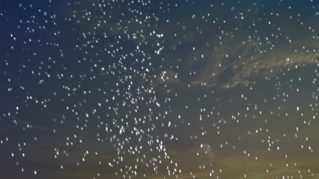 Beauty blue sky background with tiny clouds. The weather changes the overcast. Snow falling. nature. Animation. 