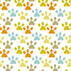 Vector seamless pattern with cat footprints. Can be used for wallpaper, web page background, surface textures.