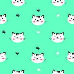 seamless pattern cute cartoon of white cat in blue background. for fabric pattern, kids wallpaper, gift wrapping paper