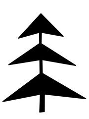 Single hand drawn new year fir tree. Doodle illustration for patterns, winter greeting cards, posters, stickers and seasonal desing. Vector stock illustration.
