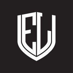 EL Logo monogram with emblem shield design isolated on black background