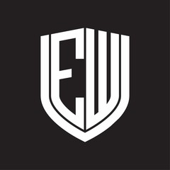 EW Logo monogram with emblem shield design isolated on black background