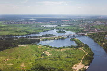 Fototapeta na wymiar Beautiful summer panoramic landscape. Bird's-eye view of Novorizhskoe highway