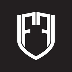 FF Logo monogram with emblem shield design isolated on black background