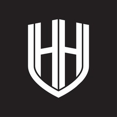 HH Logo monogram with emblem shield design isolated on black background