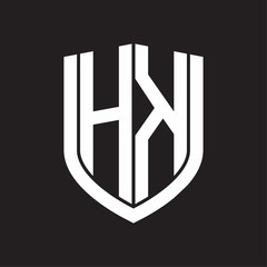HK Logo monogram with emblem shield design isolated on black background