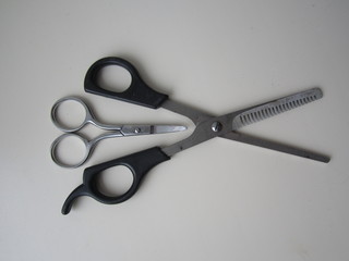 Nail scissors and scissors for haircuts white background