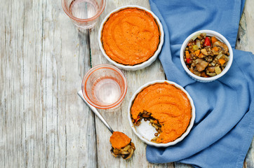 vegan green lentil mushroom sweet potato Shepherds pie