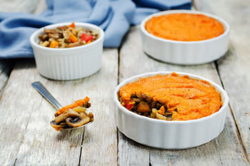 vegan green lentil mushroom sweet potato Shepherds pie