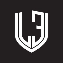 LE Logo monogram with emblem shield design isolated on black background