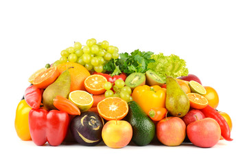 Naklejka na ściany i meble Composition with healthy fruits and vegetables isolated on white