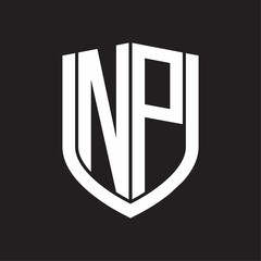 NP Logo monogram with emblem shield design isolated on black background