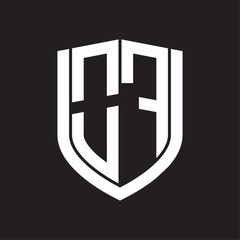 OF Logo monogram with emblem shield design isolated on black background