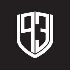 PE Logo monogram with emblem shield design isolated on black background