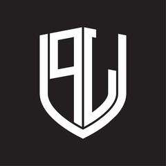 PL Logo monogram with emblem shield design isolated on black background