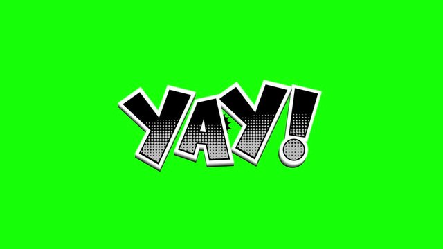 Text effect cartoon, comic strip word- YAY- in 4 different styles on green color background