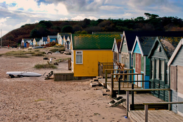 Fototapeta na wymiar Beach huts at Hengistbury Head near Bournemouth in Dorset, England