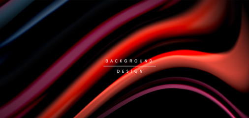 Abstract silk smooth lines on black, multicolored liquid fluid rainbow style waves on black