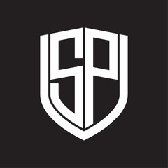 SP Logo monogram with emblem shield design isolated on black background