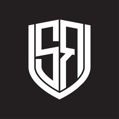 SR Logo monogram with emblem shield design isolated on black background