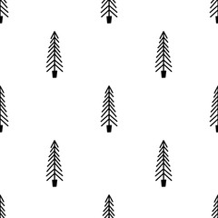 Vector simple fir tree seamless pattern in modern scandinavian design. Can be used as background, textile, wrapping for winter holidays: New Year, Christmas.