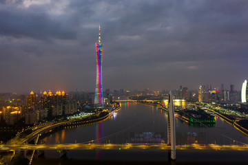 Obraz premium Aerial photo of night view of Guangzhou, China