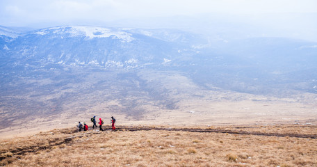 Winter Mountain Landscape People Trekking