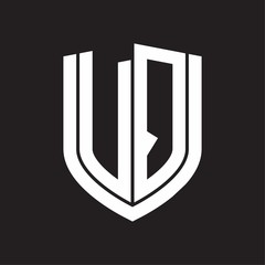 VQ Logo monogram with emblem shield design isolated on black background