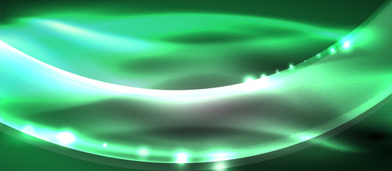 Abstract background. Shiny design neon waves with light effects, techno trendy design. Vector Illustration For Wallpaper, Banner, Background, Card, Book Illustration, landing page