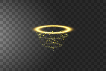 Golden halo angel ring. Isolated on black transparent background, vector illustration